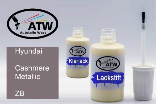 Hyundai, Cashmere Metallic, ZB: 20ml Lackstift + 20ml Klarlack - Set, von ATW Autoteile West.